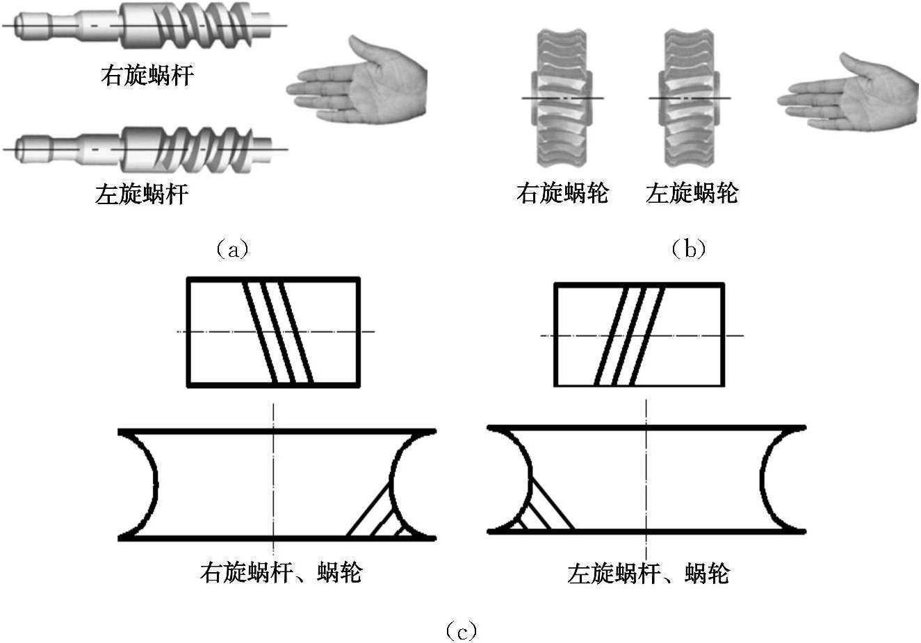 一、蜗杆(蜗轮)的旋向判别